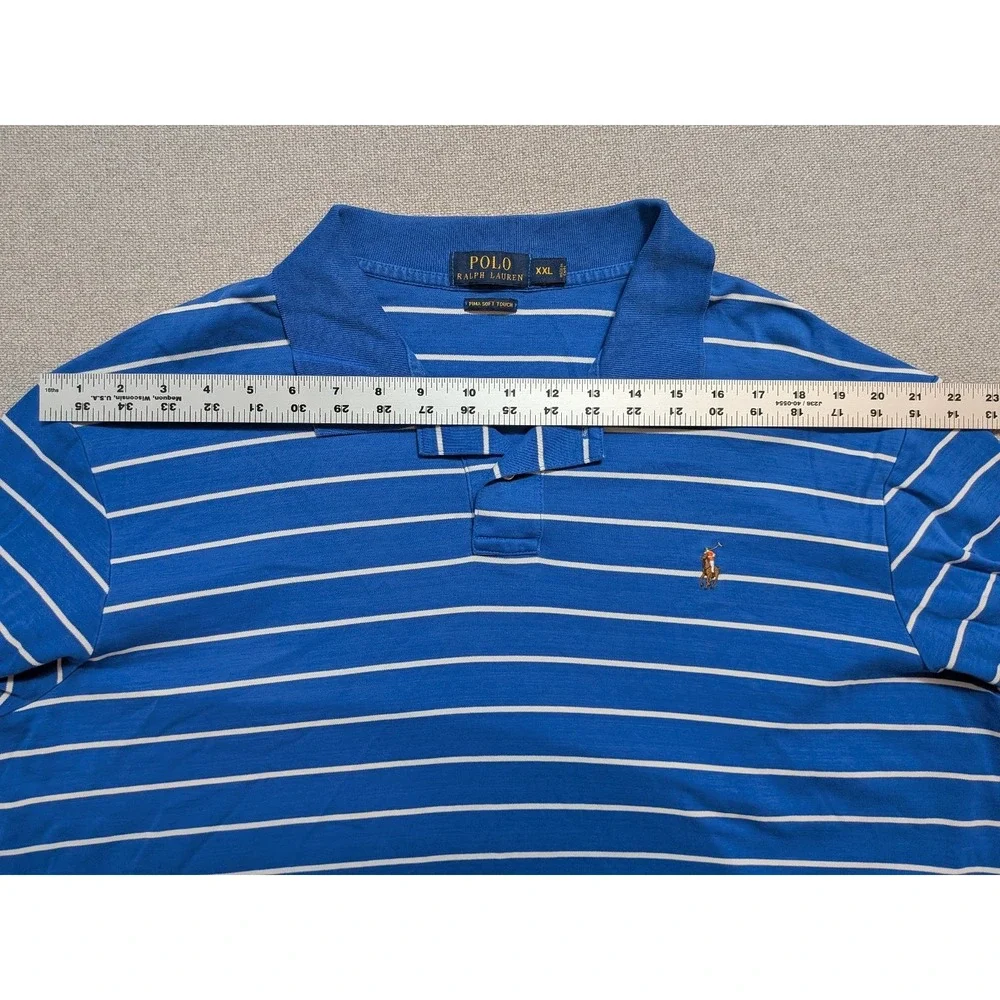 Polo Ralph Lauren Men's Blue White Striped Polo Shirt XXL Pima Soft Touch Pony